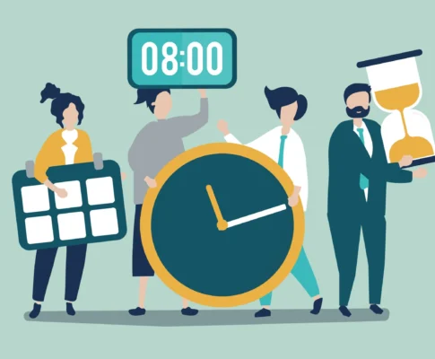 Ilustrasi seseorang bekerja fokus dengan jadwal harian untuk membangun disiplin diri dan mencapai kesuksesan
