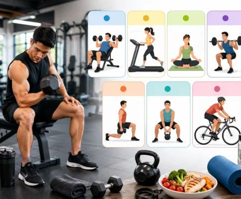 Orang sedang melakukan latihan fitness di gym untuk meningkatkan kekuatan dan kebugaran tubuh